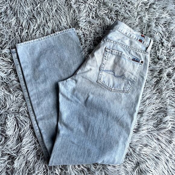 7 Seven For All Mankind Relaxed Light Wash Distressed Denim Jeans Mens 33 Long - Picture 2 of 11